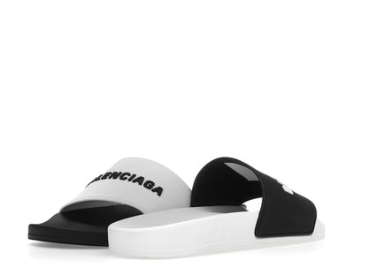 Balenciaga Pool Slides Logo White Black Alternate