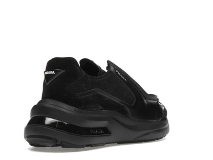 Prada Brushed Leather Sneakers Bike Fabric Suede Black