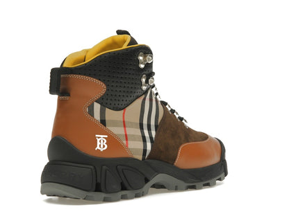 Burberry Vintage Check Tor Boots Beige Brown Black