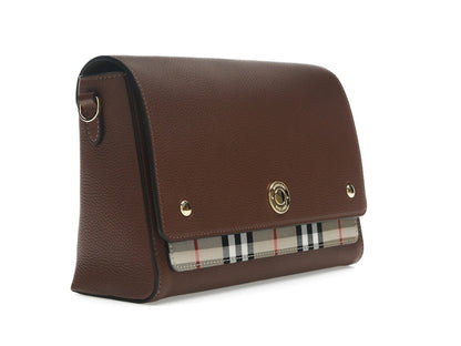 Burberry Vintage Check and Leather Note Crossbody Bag Tan