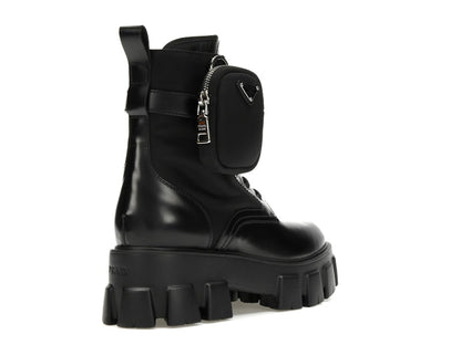 Prada Monolith 55mm Pouch Ankle Boots Black Leather
