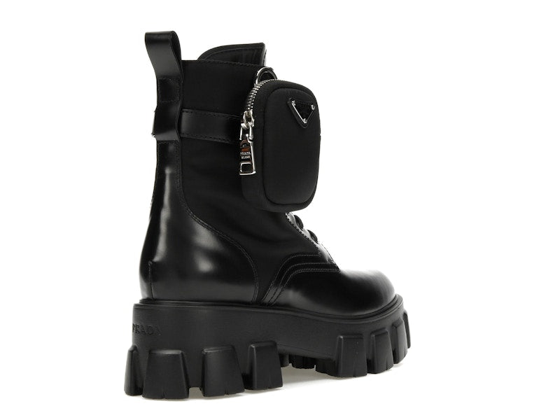 Prada Monolith 55mm Pouch Ankle Boots Black Leather