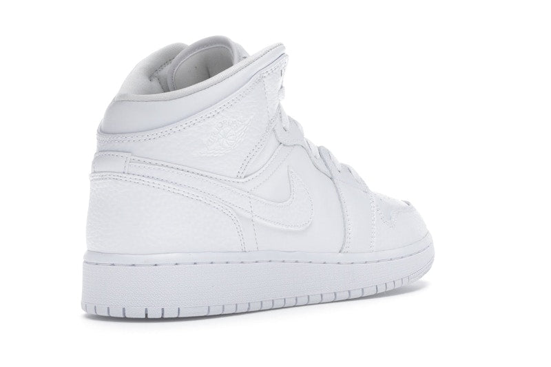 Jordan 1 Mid Triple White Tumbled Leather (GS)
