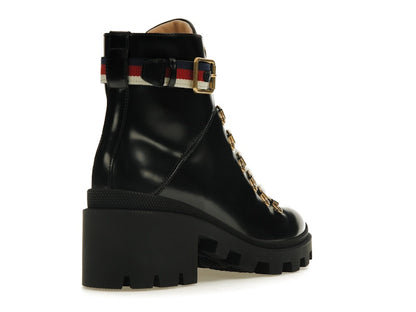 Gucci Sylvie Web 55mm Ankle Boot Black Leather