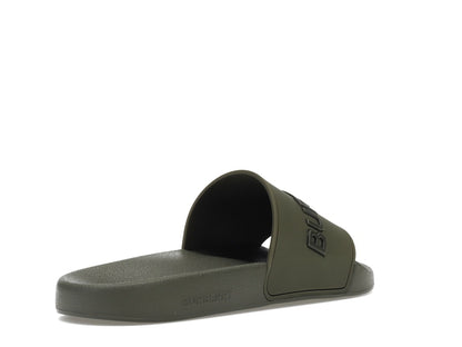 Burberry Embossed Logo Slides Dark Fern Green Black
