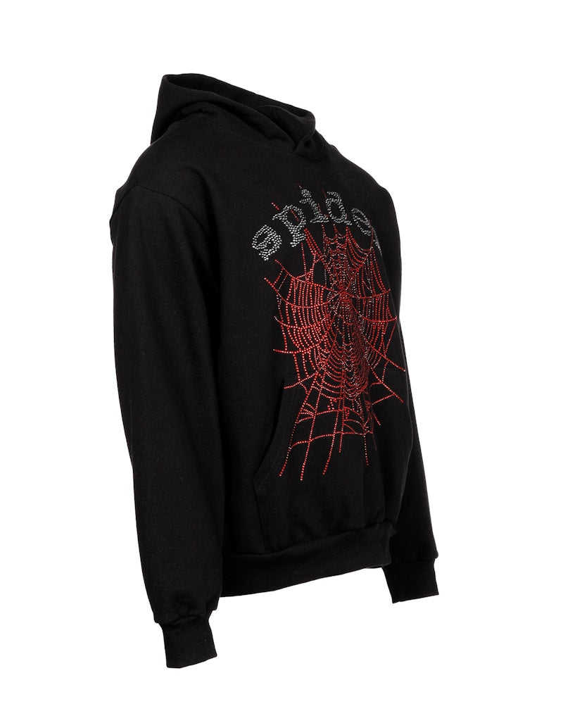 Sp5der OG Rhinestone Logo Hoodie Black
