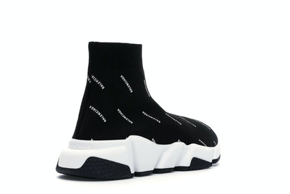 Balenciaga Speed Trainer Logo Print Black White (Women's)