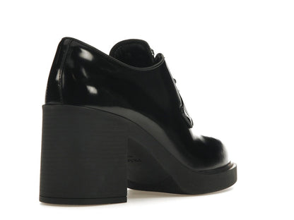 Prada Lace Up 85mm Heels Black Brushed Leather