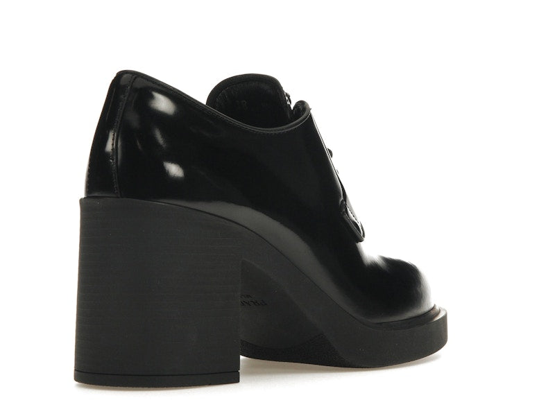 Prada Lace Up 85mm Heels Black Brushed Leather