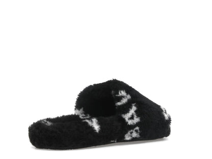 Balenciaga Furry Slide Fake Fur Logo Allover Black White