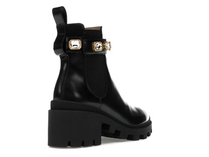 Gucci Crystal Belt 60mm Ankle Boot Black Leather