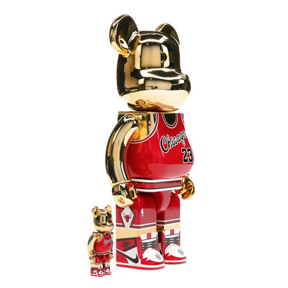 Bearbrick Michael Jordan 1985 Rookie Jersey 100% & 400% Set Gold Chrome