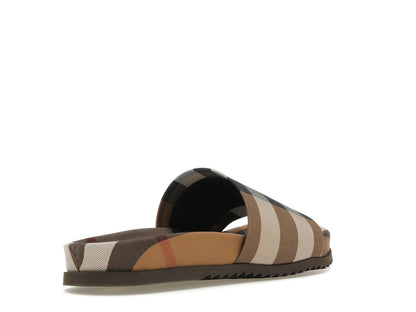 Burberry Check Cotton Slides Birch Brown
