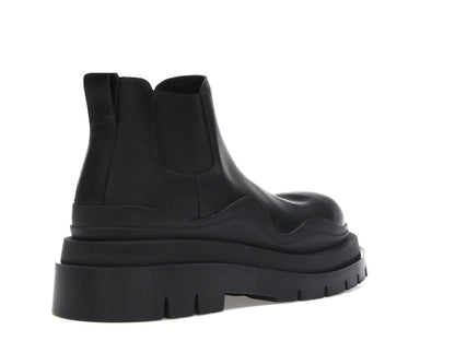 Bottega Veneta Leather Tire Chunky Sole Ankle Chelsea Boot Black