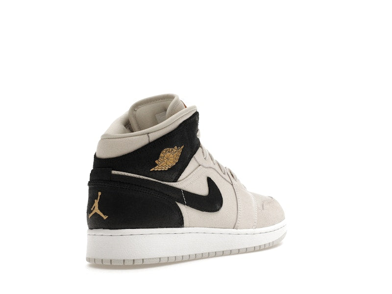Jordan 1 Mid Light Bone Metallic Gold Black (GS)