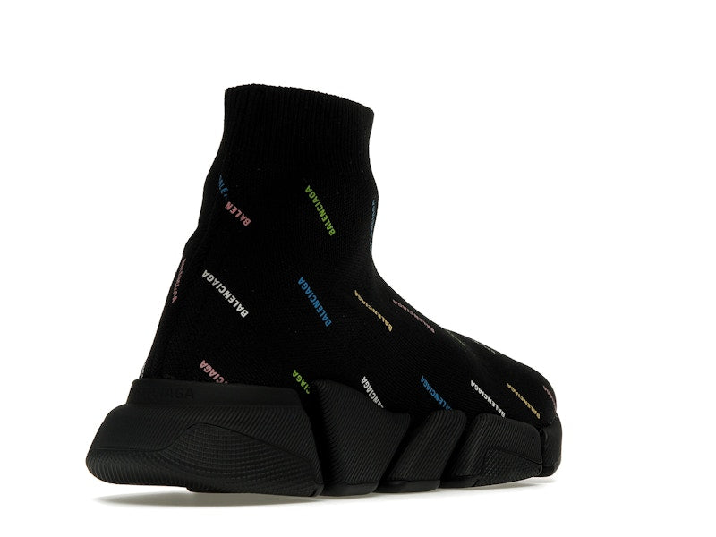 Balenciaga Speed 2.0 AllOver Logo Recycled Knit Black Multicolor