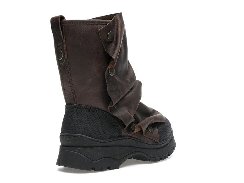 H&M x Glenn Martens Gaiter-Detail Leather Boots Dark Brown