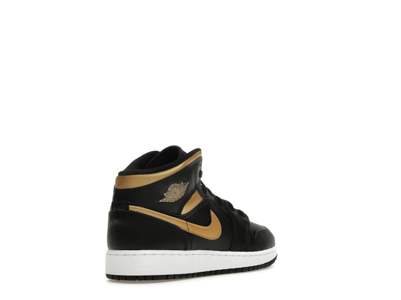 Jordan 1 Mid Black Metallic Gold Swoosh (GS)