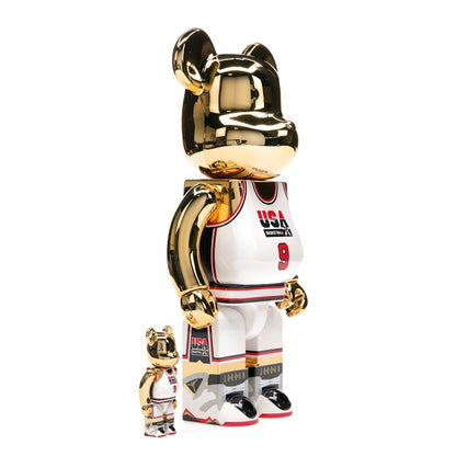 Bearbrick Michael Jordan 1992 Team USA (Dream Team) 100% & 400% Set Gold Chrome