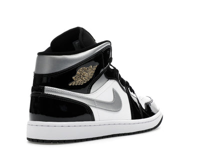 Jordan 1 Mid SE Patent Black White Metallic Silver Metallic Gold