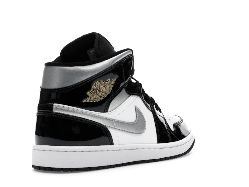 Jordan 1 Mid SE Patent Black White Metallic Silver Metallic Gold