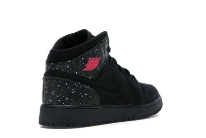 Jordan 1 Mid Black Rush Pink White Splatter (GS)