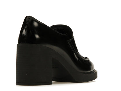 Prada Chocolate High-Heeled 85mm Loafers Black Brushed Leather