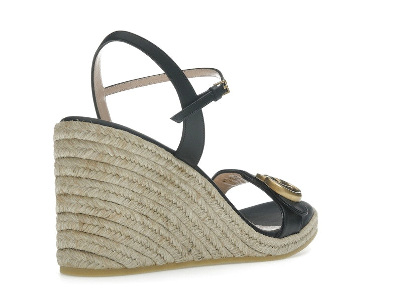 Gucci Double G 95mm Platform Espadrille Black Leather