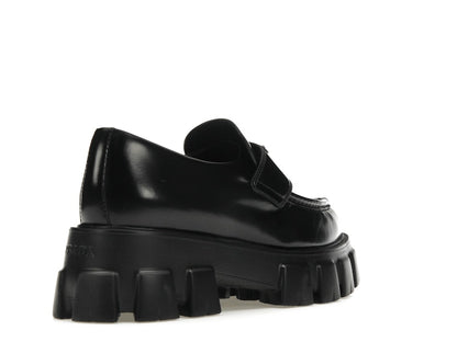 Prada Monolith 55mm Pointy Loafer Black Brushed Leather