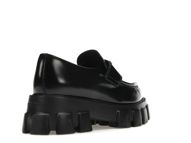 Prada Monolith 55mm Pointy Loafer Black Brushed Leather