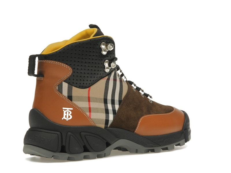 Burberry Vintage Check Tor Boots Beige Brown Black