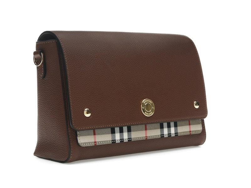 Burberry Vintage Check and Leather Note Crossbody Bag Tan