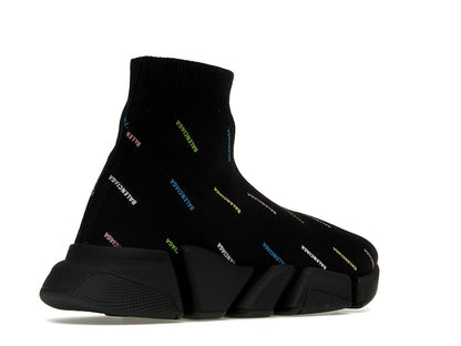 Balenciaga Speed 2.0 AllOver Logo Recycled Knit Black Multicolor