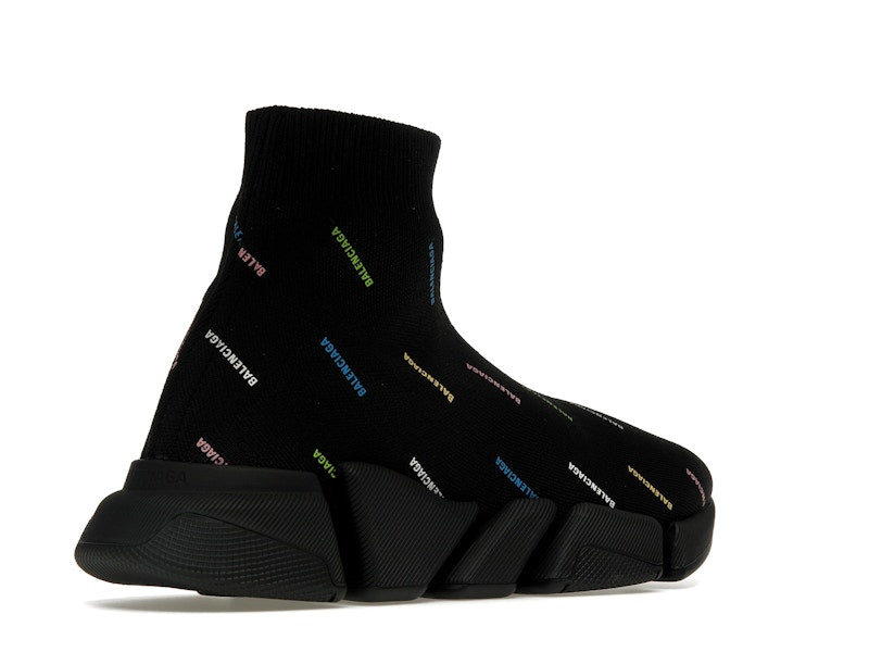Balenciaga Speed 2.0 AllOver Logo Recycled Knit Black Multicolor