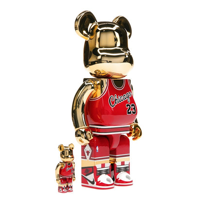 Bearbrick Michael Jordan 1985 Rookie Jersey 100% & 400% Set Gold Chrome