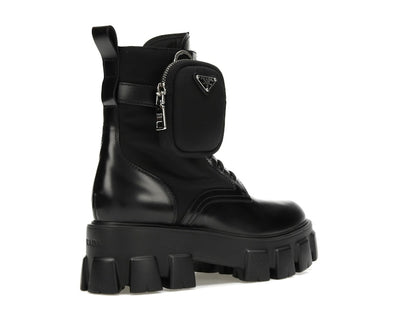 Prada Monolith 55mm Pouch Ankle Boots Black Leather