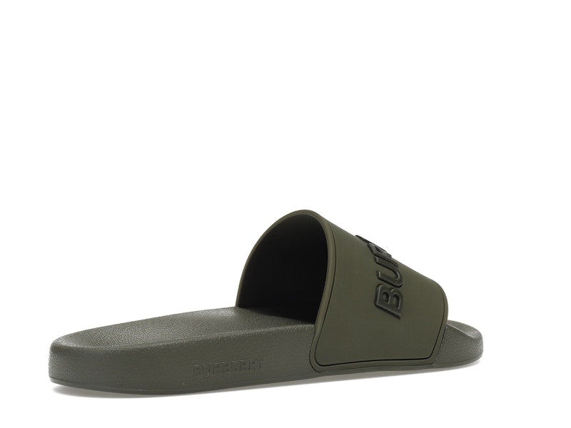 Burberry Embossed Logo Slides Dark Fern Green Black