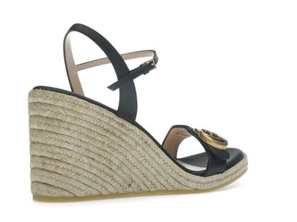 Gucci Double G 95mm Platform Espadrille Black Leather