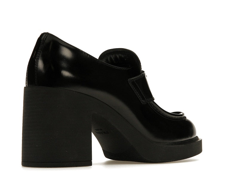 Prada Chocolate High-Heeled 85mm Loafers Black Brushed Leather