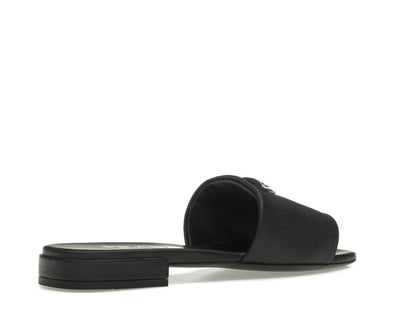 Prada Logo Slide Sandals Black Saffiano Leather