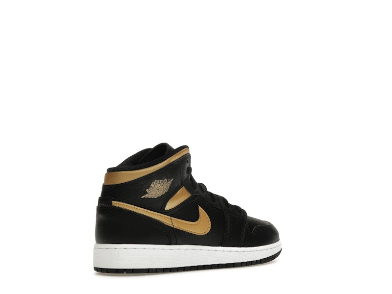 Jordan 1 Mid Black Metallic Gold Swoosh (GS)