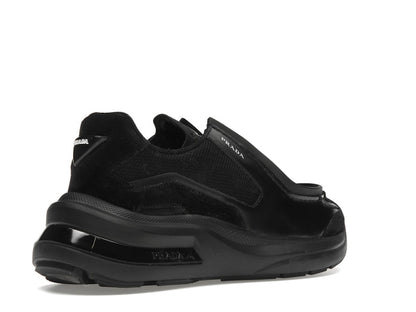 Prada Brushed Leather Sneakers Bike Fabric Suede Black