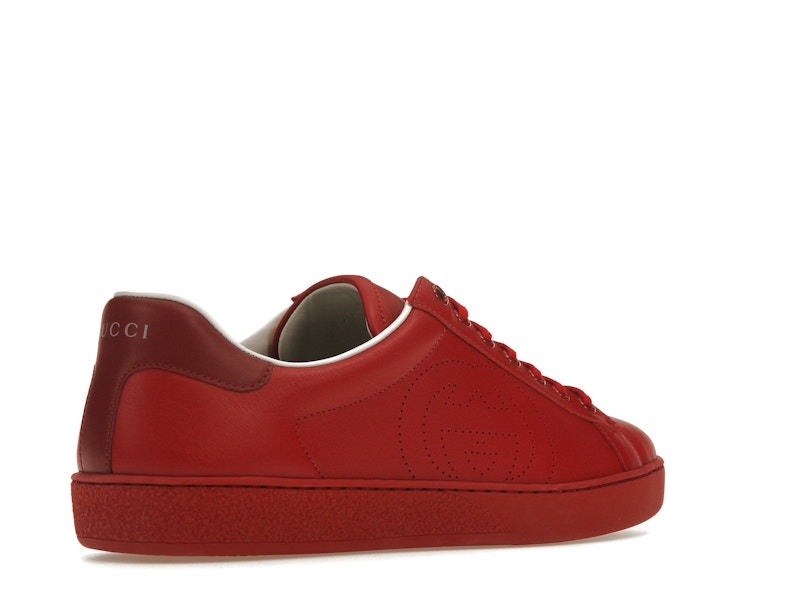 Gucci Ace Perforated Interlocking G Red