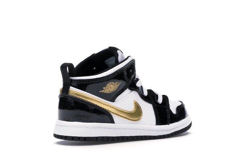 Jordan 1 Mid Patent Black White Gold (TD)