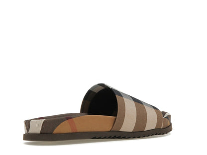 Burberry Check Cotton Slides Birch Brown