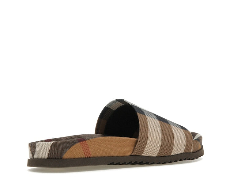 Burberry Check Cotton Slides Birch Brown