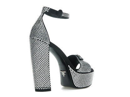 Prada 135mm Crystal Platform Sandals Black Satin