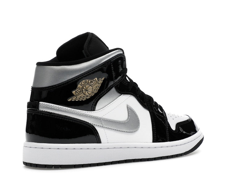 Jordan 1 Mid SE Patent Black White Metallic Silver Metallic Gold