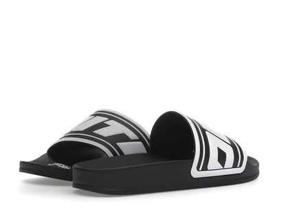 OFF-WHITE Embossed Logo Pool Slides Black White (Women's)
