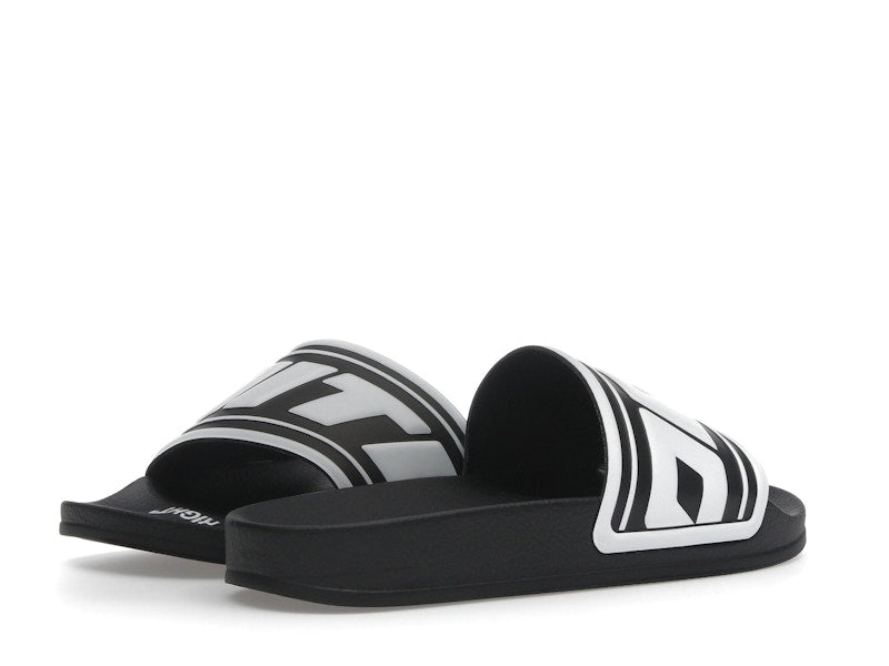 OFF-WHITE Embossed Logo Pool Slides Black White (Women's)